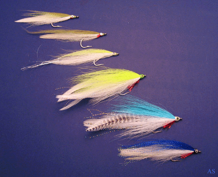 Six Deceiver Flies of Different Sizes and Colors 