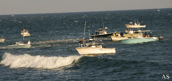  Boat Fishing for Stripers at Montauk